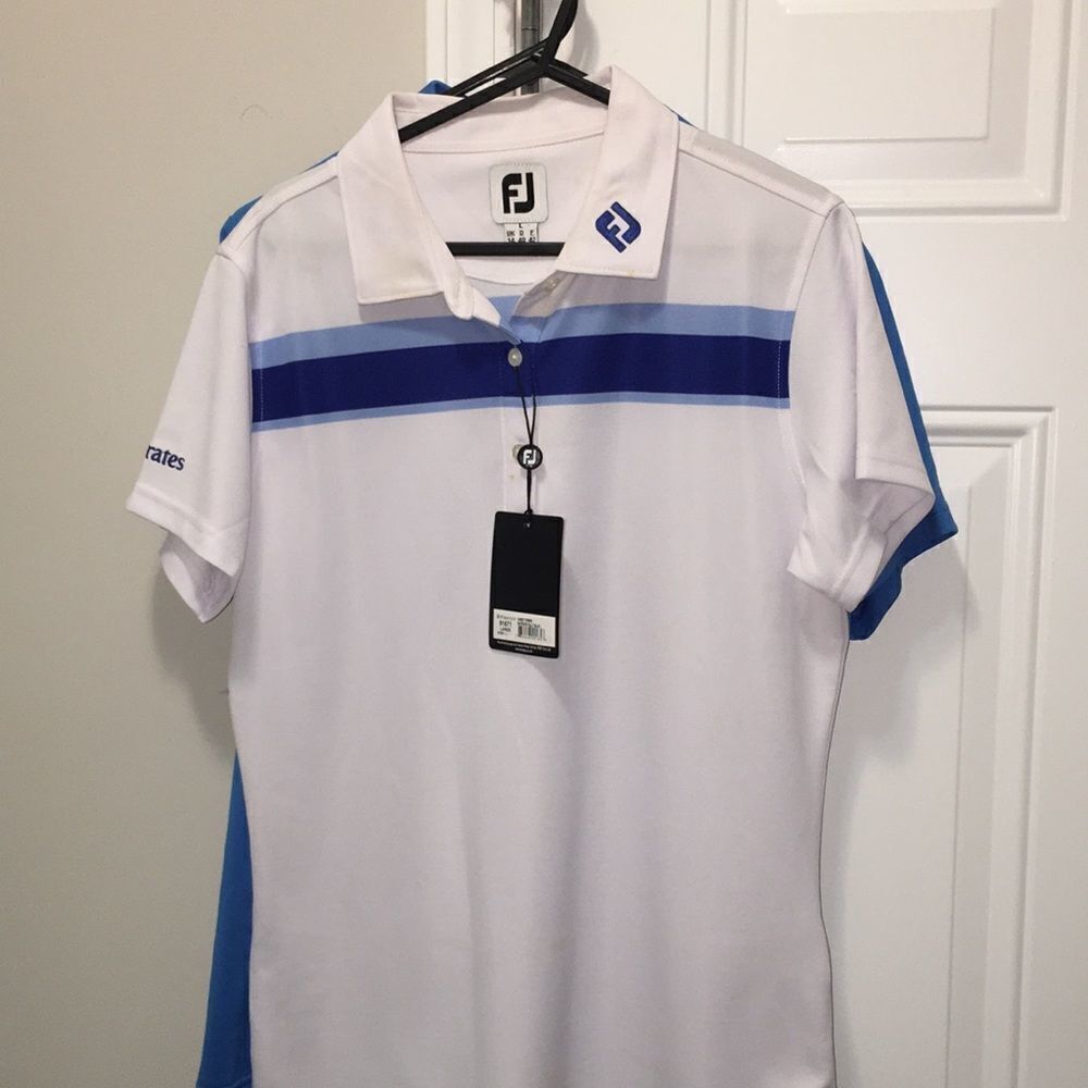 FJ Blue White Australia Open Tour Model Emirates Air Women’s Golf Polo Shirt-L